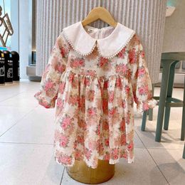 Fashion Style Girls Dress Autumn Children's Clothes Korean Baby Girl Princess Flower Long Sleeve 210515