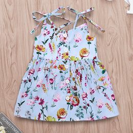 2021 Fashion Baby Girls Clothes Dress Summer Children Outfits Full Colour Flower Printing Halter Belt Buckle Dresses Girl Clothing