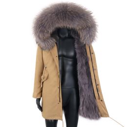 Men Winter Jacket 7XL Real Fur Long Parka Real Raccoon Fur Hooded Coat Natural Raccoon Fur Lining Jacket Man Real Coat