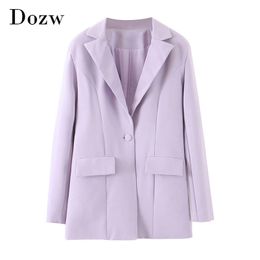 Women Solid Chic Suit Blazers Long Sleeve Single Breasted Purple Jacket Notched Collar Pockets Casual Streetwear Coat 210515