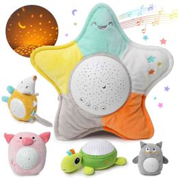 Soft Stuffed Sleep Led Night Lamp Animal Plush Toys With Music & Stars Projector Light Baby For children gifts 210728