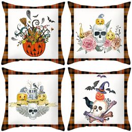 Halloween pillow case 2021 cross-border fashion product cartoon pumpkin castle print peach skin velvet cushion cover to customize