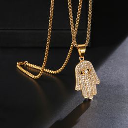 HIP Hop Gold Colour Stainless Steel Chain Hamsa Hand Fatima Pendants & Necklaces for Men Jewellery
