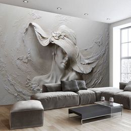 Custom Wallpaper 3D Stereoscopic Embossed Grey Beauty Oil Painting Modern Abstract Art Wall Mural Living Room Bedroom Wallpaper