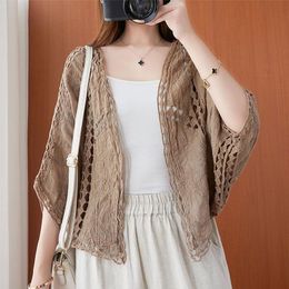 Women's Swimwear Retro Hollow Short Cardigan Womens Thin Cotton Summer Sun Protection Shirt Ladies Bat Shawl Jackets 2021 E064