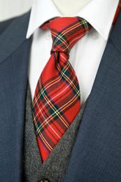 Checked Plaid Scottish Tartan Red Crimson Gray Grey Green Yellow Blue Mens Ties Neckties Suit Gift For Men