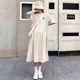 Maternity Clothes Mid-length T-shirt Dress Summer New Style Korean-style Slimming Fashion Elegant skirt G220309