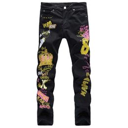 2021 New Fashion Design Letter Print Straight Pants Causal Denim Pants Plus Size 38 Men Jeans X0621