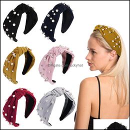 Headbands Jewellery Jewelrywide Chiffon Bands For Women Headband Pearls Hairband Corss Knot Hoop Sponge Gumki Do Wlosow Girls Hair Aessories D