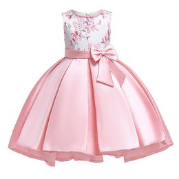 2021 Summer Princess Dress For Girl Birthday Wedding Kids Party Bow Embroidered Trailing Bridesmaid Q0716