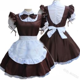 Cute Maid Cosplay Costume Lolita Dress Short Sleeves Color Blocked Waitress Pinafore Outfit Halloween Outfit For Girls Plus Size 210323