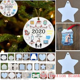 Sublimation Blanks Pendant Christmas Ornaments Hot Transfer Printing Metal Ornament Xmas Tree Decor with Red Hanging Rope For Holiday DIY HH21-487