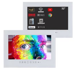 Soulaca 32 inches Smart Android White LED Television Full HD 1080 Wi-Fi Internet IP66 Waterproof for Bathroom Big Screen