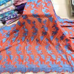 5Yards/Lot Wonderful Red African Cotton Fabric Blue Embroidery Swiss Voile Dry Lace For Dressing PL11578