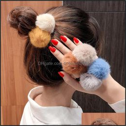 Pony Tails Holder Hair Jewelry Cute Girls Pompom Ties Double Pom Elastic Band Rubber Aessories Gum Rope Scrunchies Ponytail Drop Delivery 20