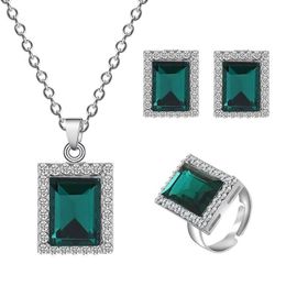 Jewellery Sets Luxury designer Bracelet Wedding Crystal Bridal Gifts Square Necklace Earrings Ring Set 3pcs Brides Women