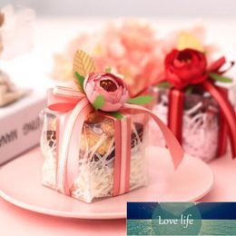 Gift Wrap 10pcs 7x7x7cm DIY 0.6cm/2cm Ribbons Flower Four Colours Wedding Transparent Box Candy Creative Packaging Chocolate Candy1 Factory price expert design