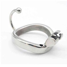 Nxy Cockrings Stainless Steel Lock Cage Penile Bondage Male Chastity Stealth Device Curved Snap Ring Adult Game Sex Toy 1210
