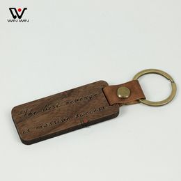 Personalized Leather Keychain Pendant Wood Carving Keychains Luggage Decoration Key Ring DIY Holiday Gift