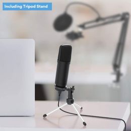 USB Microphone Plus Cardioid Condenser Podcast Mic 192kHz/24bit Plug and Play, Provide Two Mic Holders for Livestreaming, Voice Over, YouTube, Gaming