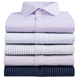 Striped Shirt Mens Summer Short Sleeve Casual Men Shirts Work Business Formal Camisas Pocket Non Iron Chemise Homme 8+Colors 210524