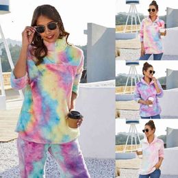 Women Sweatshirts Streetwear Ladies Hoodie Autumn Winter Rainbow Hoodies Long Sleeve Jacket Top Pants Female 210514