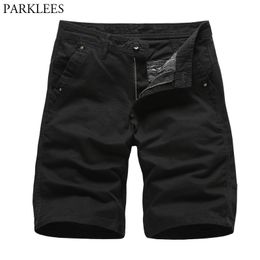 Men's Classic Fit Cotton Cargo Short Casual Loose Shorts Pants Men Summer Style Knee Length Work Short Masculino Black 210522