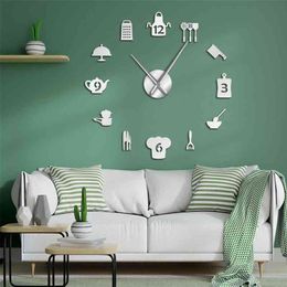 Kitchen Cooking Tools DIY Giant Wall Clock Frameless Large Watches Big Kitchen Wall Stickers Horologe Decorative Design For Home 210325