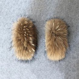Fingerless Gloves 100% Real Genuine High Quality Raccoon Fur Cuffs 30cm Women Hand Arm Warmers L#71