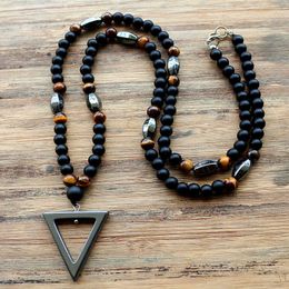 Design 6MM Tiger stone bead Black Men's Hematite triangle pendants Necklace Fashion Jewellery