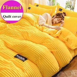 WOSTAR Solid flannel quilt cover winter warm single double queen king size bedding set luxury home textile ( No 2pc pillowcase ) 211203