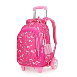 Student School bag Rolling Backpack kids Trolley bag for girl school backpack wheeled bag child waterproof backpack wheels 210809