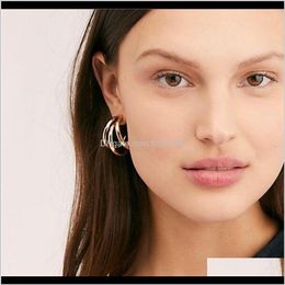 & Hie Earrings Jewelry Drop Delivery 2021 Earring Hoop Stud Steel Material Three Tube Together Contact Circle Gold Sier Color Plated For Wome