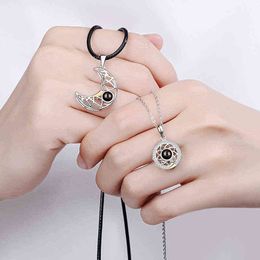 2 PCS/Set Fashion Couple Matching Necklace Sun Moon Heart Women Magnetic Paired Pendant Jewellery Chain Geometry Choker Lover Gift G1206