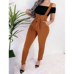 Autumn Jumpsuits Women Fashion Casual Fashion Sexy Slim Streetwear Vintage Full Length Lace Up Daily Loose Suspender Pants 210422