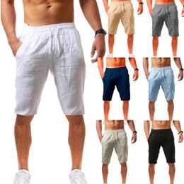 Summer Cool Mens Shorts Linen Beach Trousers Fashion Breathable Linho Breeches Lightweight Drawstring Loose Cotton Short Pants Youth Solids Colours Sweatpants