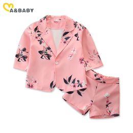 9M-5Y Spring Toddler Baby Kid Girl Clothes Set V neck Flower Suits Blazers Shorts Outfits Children Clothing Costumes 210515