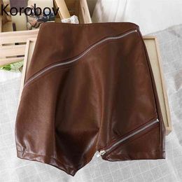 Korobov Autumn Winter Streetwear PU Skirts Korean High Waist Zipper High Waist A-Line Faldas Mujer Harajuku Mini Skirt Female 210430