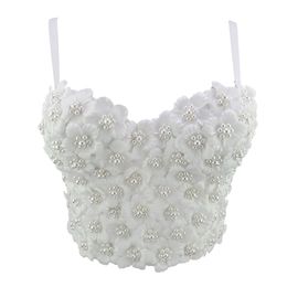 Women Sexy Designer Beading Crystal White Black Cotton Camisole Tops Summer High Street Folwer Diamonds Camis Crop 210527