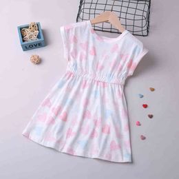 Summer Dress Kids Clothes Fashion Color Love Short Sleeve Princess Cute Girl 2-6 Years Old 210515