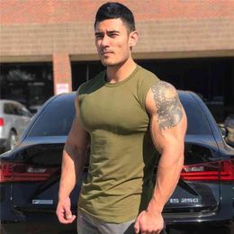 Men's Compression Sleeveless Tight Shirt Fitness Mens Blank Tank Top Workout Vest Cotton Muscle Tank Top Gyms Cothing 210421