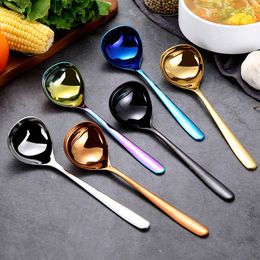 Stainless Steel Spoons Colourful Handle Spoon Drink Soup Drinking Tools Flatware Kitchen Gadget Rose Gold Soups Tableware Kitchens Tool CGY63
