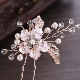 2pcs Hair Pin Flower Crystal Pearl Hairpins Clips Bridal Wedding Jewellery Sticks For Bride Noiva Styling & Barrettes