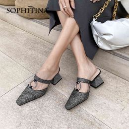 SOPHITINA Pumps Shoes Women Genuine Leather Mules Stylish Strange Heel Fashion Pointed Toe Spring Autumn Bling Dress Pump FO115 210513