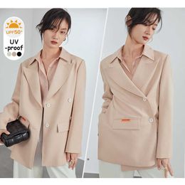 FANSILANEN UV proof office lady casual blazer coat Women spring split black jacket Female oversize white striped 210607