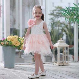Wholesale Summer Girl Lace Dress Gauze Princess Vest Party Sundress Layered Children Clothing E16900 210610