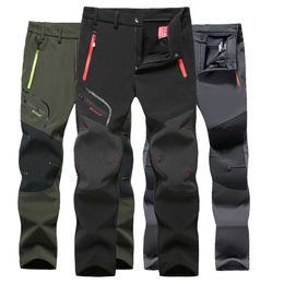 Summer Hiking Pants Men Stretch Softshell Fleece Fishing Pants Outdoors Sports Tactical Waterproof Mountain Trekking Pants Mens 210616