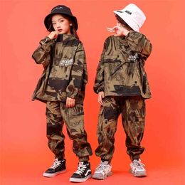 Kids Boys Camouflage Sport Sets Autumn Spring Children Girls Hiphop Clothing Set Army Green Big Boy Tracksuits Streetwear 210622