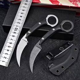 New Listing Fixed Blade Karambit Knife D2 White/Black Stone Wash Blades Full Tang G10 Handle Claw Knives With Kydex