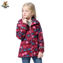 Spring Autumn Girls Warm Waterproof Windproof Jackets Polar Fleece Coats Child Hooded Children Outerwear For 3-12 T 211204